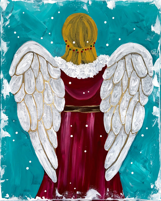 Winter angel paint kit in a box with angel in snow and glowing light, Christmas craft