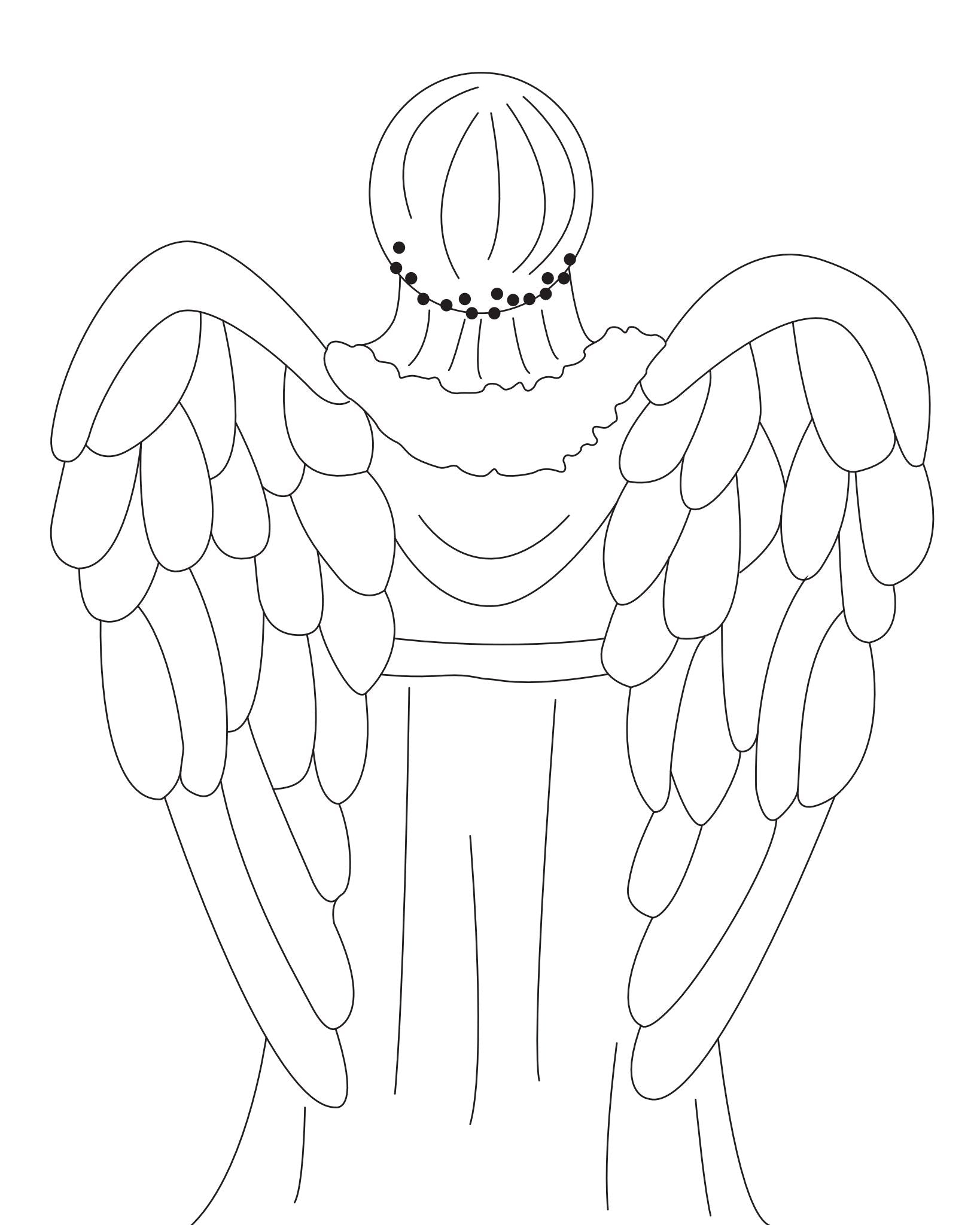 Outline of an angel with wings on a white background