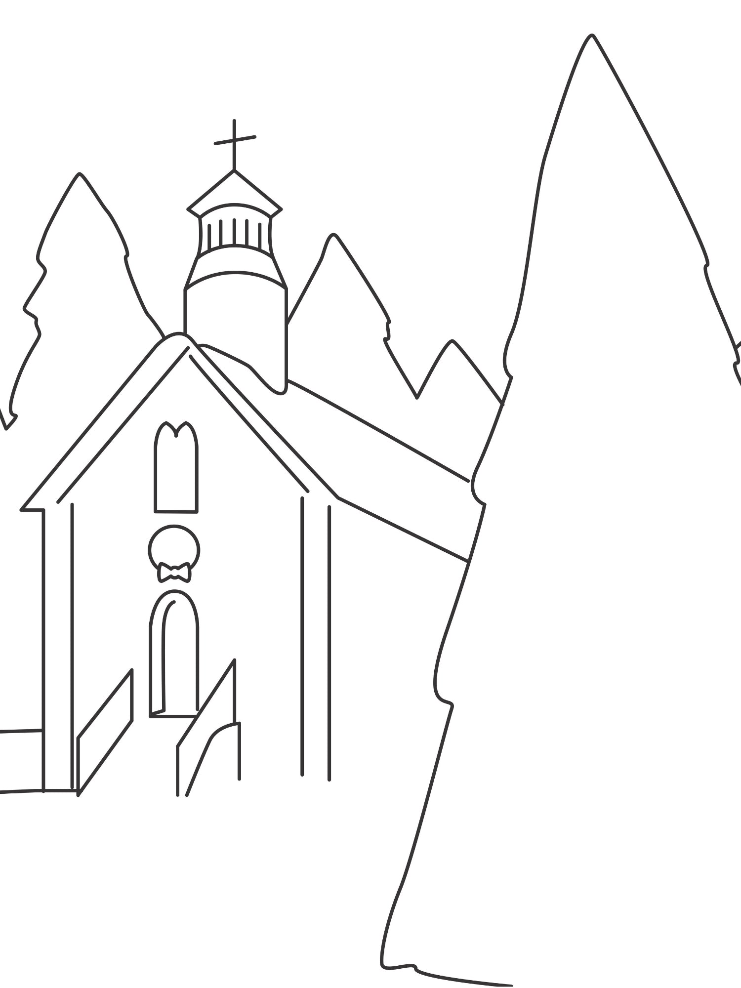 Outline of a church with trees on a white background created by Simply Aloha On The Go