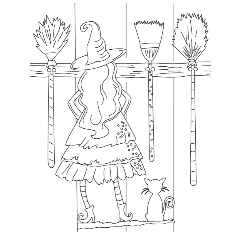 Witch Be Crazy Witches of Halloween DIY paint kit, witch with her cat and broom in purple, black, orange, and brown