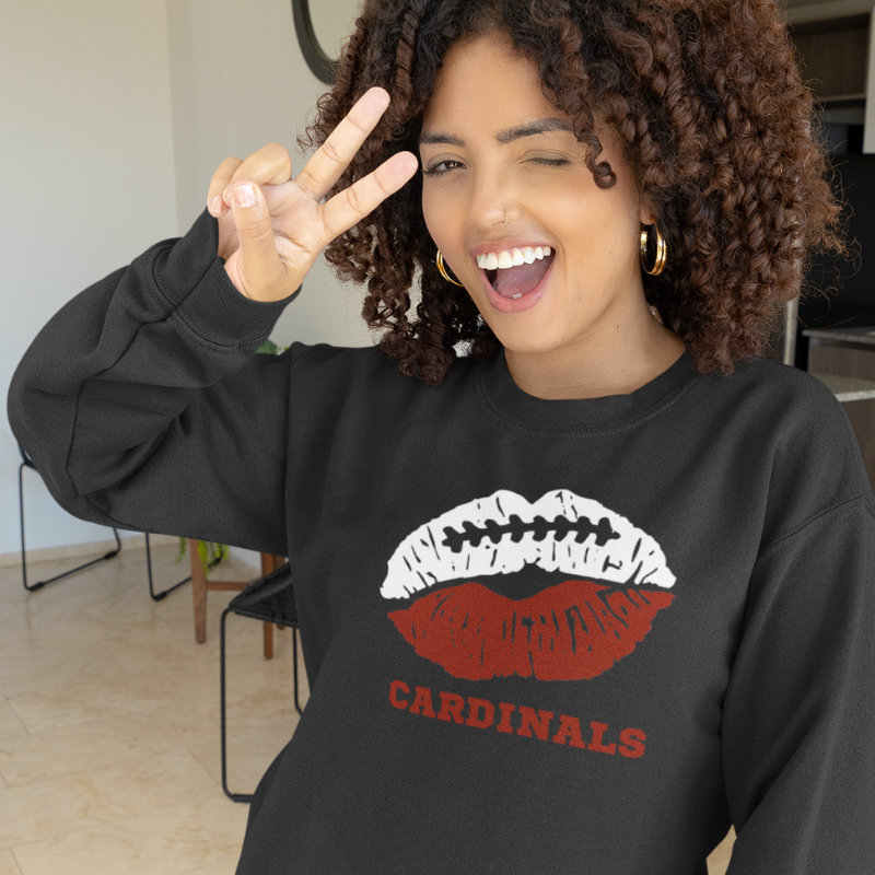 Woman wearing Arizona Cardinals NFL game day sweatshirt handcrafted with aloha – Simply Aloha On The Go